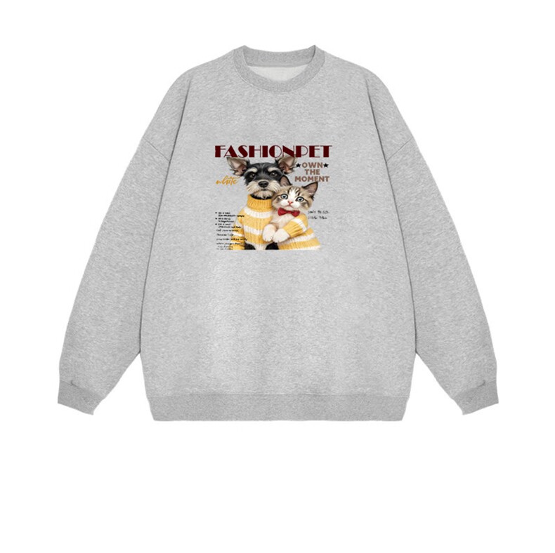 2025年秋季通勤通勤通勤套头长袖雪纳瑞和猫，女装卫衣/绒衫，花可