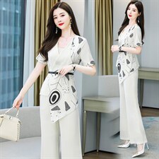 西装套装女2021春夏新款时尚短袖外套气质阔腿裤两件套，女装套装/套裙，曼娅璐
