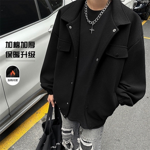 加棉加厚秋冬新款毛呢外套男潮牌宽松痞帅棉衣夹克-A1550P80控128图片