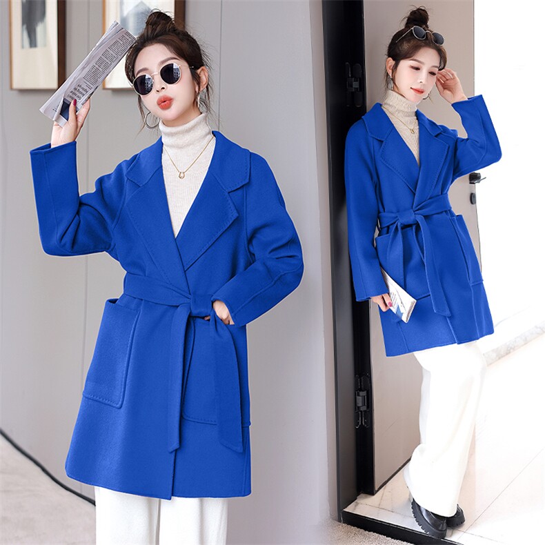 2023新款宽松时尚显瘦双面羊毛纯色大衣百搭中长款高端外套，女装双面呢大衣，卡杰菲