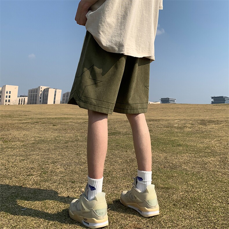 2023夏季新款外景大码美式泡沫印桃皮绒短裤M-5XHK23157-P40,男装休闲裤,电商A022