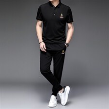 轻奢品牌男装短袖T恤套装欧货刺绣polo衫长裤运动休闲翻领，男装休闲套装，电商B212（原钱塘6029）