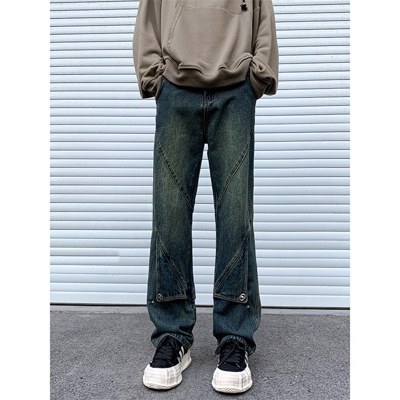 B221美式ins高街暗黑拼接直筒工装牛仔裤LK24147-P70控98,男装牛仔裤,电商B221