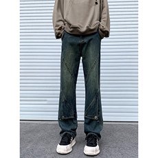 B221美式ins高街暗黑拼接直筒工装牛仔裤LK24147-P70控98，男装牛仔裤，电商B221