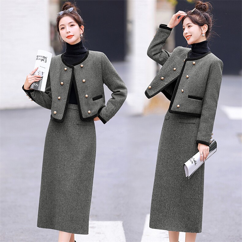 【bao款现货】2024冬季新款小香风气质羽绒服两件套撞色+羽绒内胆，女装套装/套裙，兰菲阁