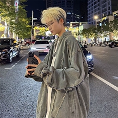 复古短款毛边廓形拉链牛仔外套男新款立领夹克2213-P70，男装工装外套，星座1109-3