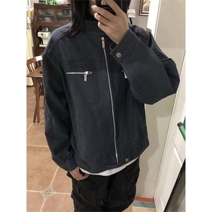 古着vintage帆布水洗外套男春季美式复古短款立领哈灵顿工装夹克