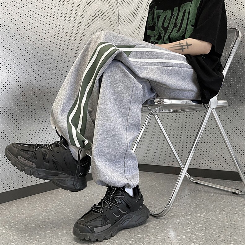 港风男休闲卫裤毛巾绣五角星条纹拼接抽绳束脚休闲长裤h9527P35,男装休闲裤,星座1013-1
