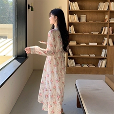 粉色超仙绝美甜妹森系碎花长裙女夏新款茶歇休闲温柔风显瘦连衣裙，女装连衣裙，2C285