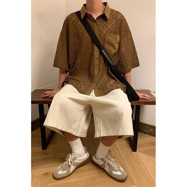 CLH30-P36港风镂空短袖衬衫夏季感情侣宽松休闲半袖衬衣外套潮,男装T恤,星座1503-1