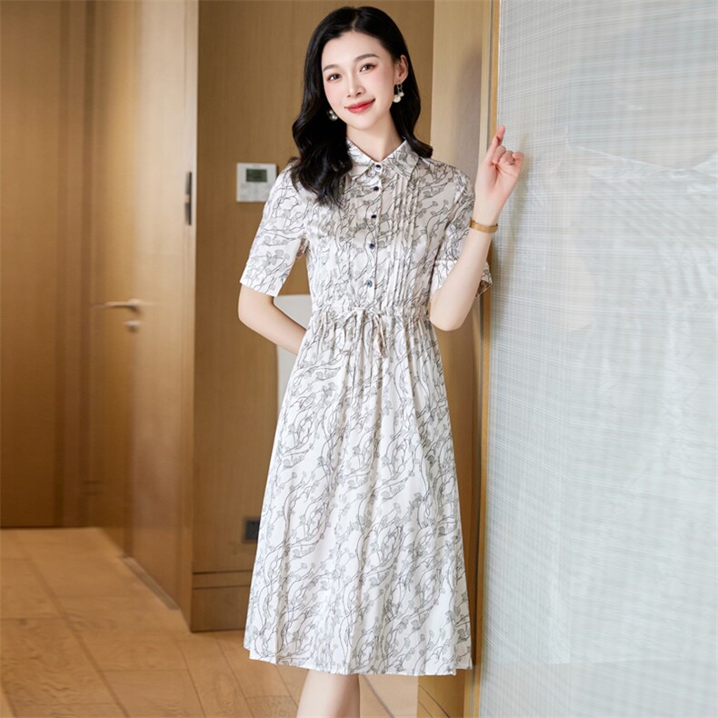 衬衫连衣裙2025夏季新款女装收腰显瘦小碎花中长款裙子气质a字裙,女装连衣裙,阿舍尔精品