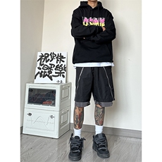 B221美式ins高街暗黑小众假两件休闲短裤五分裤LK23062-P55控78，男装休闲裤，电商B221