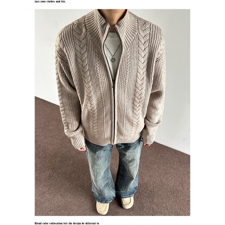 美式复古麦穗纹开衫毛衣外套男女款秋冬保暖长袖针织衫上衣,男装针织衫/毛衣,星座506A