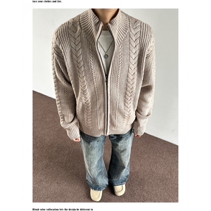美式复古麦穗纹开衫毛衣外套男女款秋冬保暖长袖针织衫上衣图片
