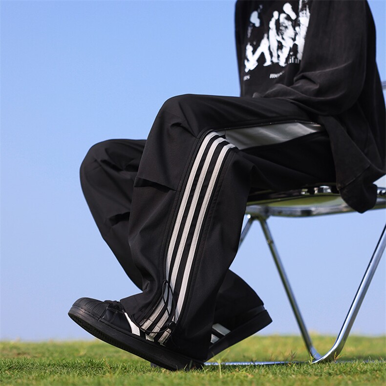 港风秋季新款宽松大码防水垂感两条杠休闲裤男MYK24-9852-P45图片