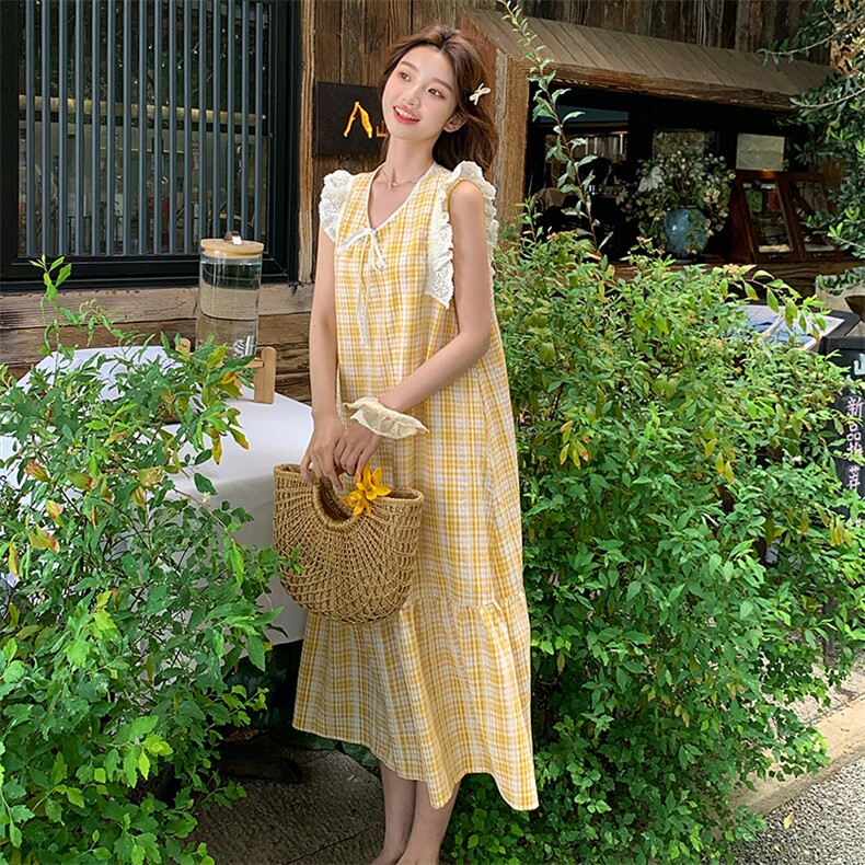 新款，黄白格连衣裙B276-5848-P135-K198,女装连衣裙,浙宝276（原081）