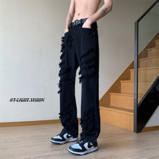 B221美式ins高街暗黑小众情侣个性款休闲牛仔裤LK23051-P65控88，男装牛仔裤，电商B221