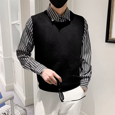 社会小伙假两件毛衣男衬衫领春秋季条纹针织衫韩版修身外套男M226，男装针织衫/毛衣，星座1116A-2（原606A-1）