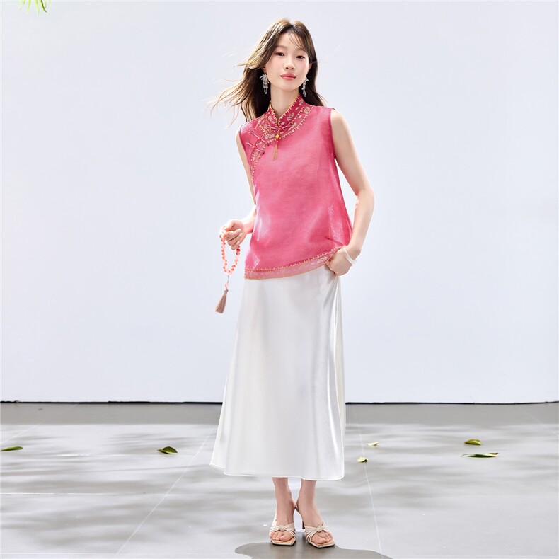 夏季新款现货！2026新中式立领优雅复古刺绣马甲+吊带连衣裙女,女装套装/套裙,宝儿家