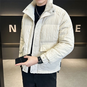 店主风羽绒服男2025冬款纯色坑条保暖外套男上衣B317/58088/P185