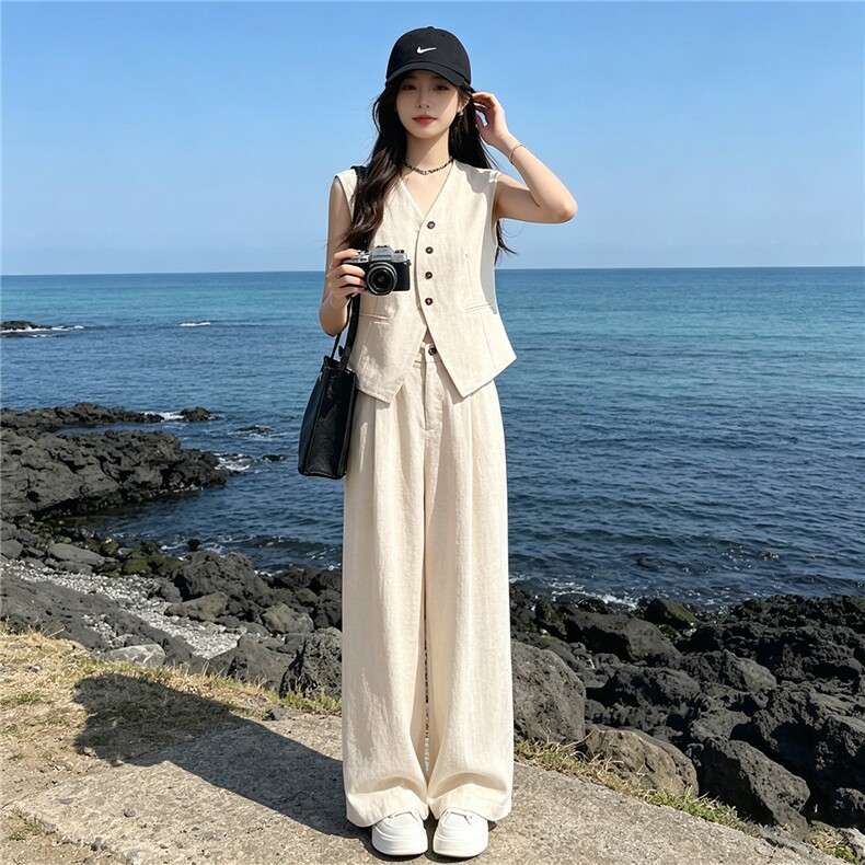 法式高级感气质减龄套装女夏季新款宽松简约无袖上衣长裤两件套潮,女装套装/套裙,江南