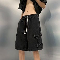 8XL-M特大码夏季美式高街五角星牛仔短裤港风宽松五分裤DK1513P40，男装休闲裤，电商D206-1