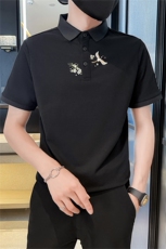 主推款2025夏季新款仙鹤印花风短袖T恤翻领Polo衫男T6077-P48，男装T恤，电商D342