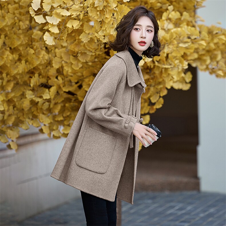 盘扣双面羊绒大衣女2024秋冬新款爆款时尚减龄欧货小个子毛呢外套,女装双面呢大衣,琦鑫阁（原依鑫阁）