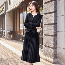 小香风马甲连衣裙套装女2025春新款气质修身显瘦长袖百褶裙两件套，女装套装/套裙，慧尚依恋