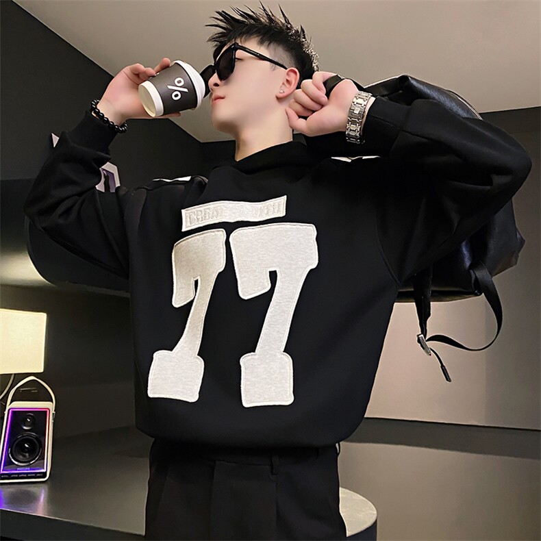 AW181/特P88控118秋季社会小伙美式复古设计感连帽刺绣卫衣男图片