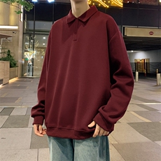 抖音得物高品质二开230克精梳珠地光版纯色宽松长袖T恤翻领POLO衫，男装T恤，电商A486