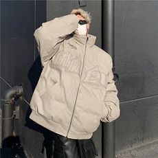 做旧棉服男2024春季街头潮牌时尚压褶立领潮流情侣棉衣外套M8031，男装棉衣，星座506