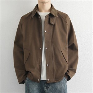 高端翻领夹克男2026春季简约宽松休闲工装外套百搭上衣服图片