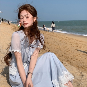 法式气质蕾丝拼接套装女2026夏季新款高级感时髦洋气阔腿裤两件套图片