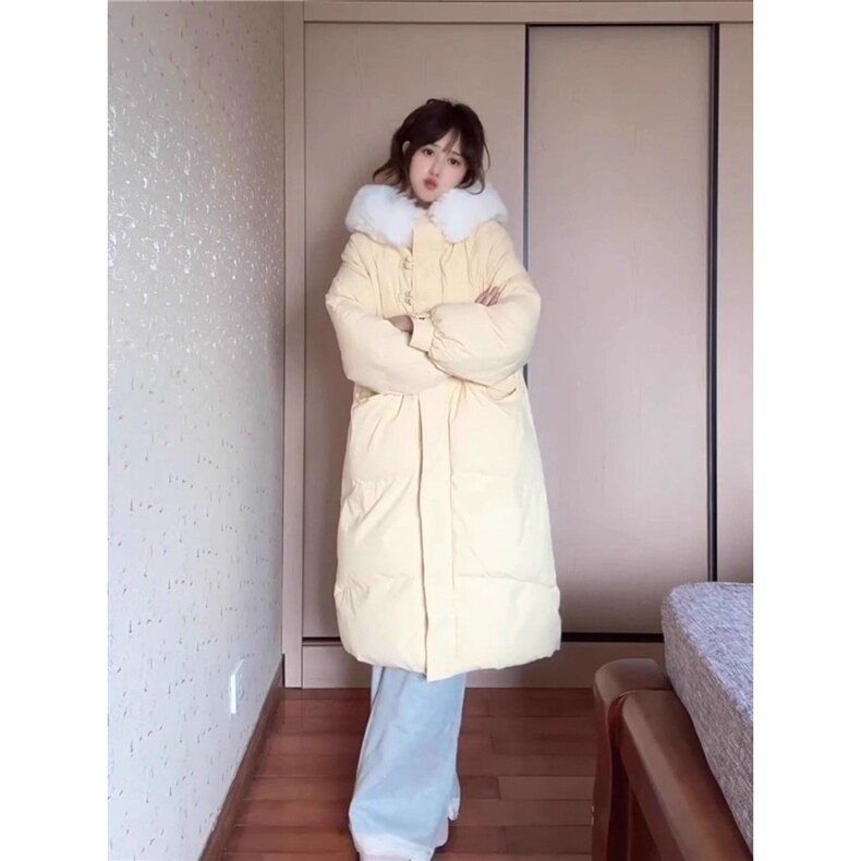 韩系穿搭甜美中长款毛领连帽棉服棉袄女新款冬季宽松保暖夹棉外套,男装棉衣,星座506A
