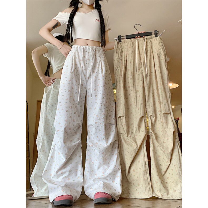AK2215-P40碎花工装裤女夏季高腰宽松休闲阔腿裤图片