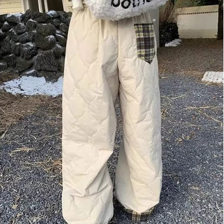 垂感松紧腰撞色防风阔腿休闲裤秋冬设计感美式外穿宽松滑雪棉裤女,男装休闲裤,星座506A