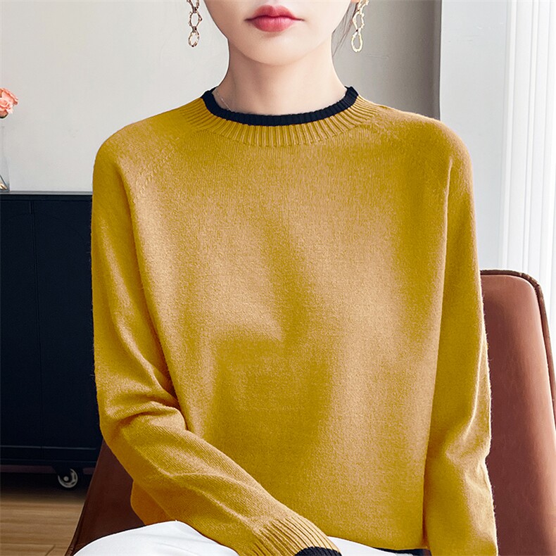 无缝一线成衣半高领毛衣女宽松秋冬撞色长袖中领内搭打底针织衫,针织衫/毛衣,斯美雅安迪绒