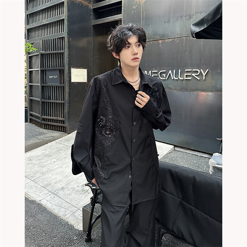 25春夏男士立体暗夜玫瑰重工鎏金衬衫CS75-P105,男装衬衫,电商B288