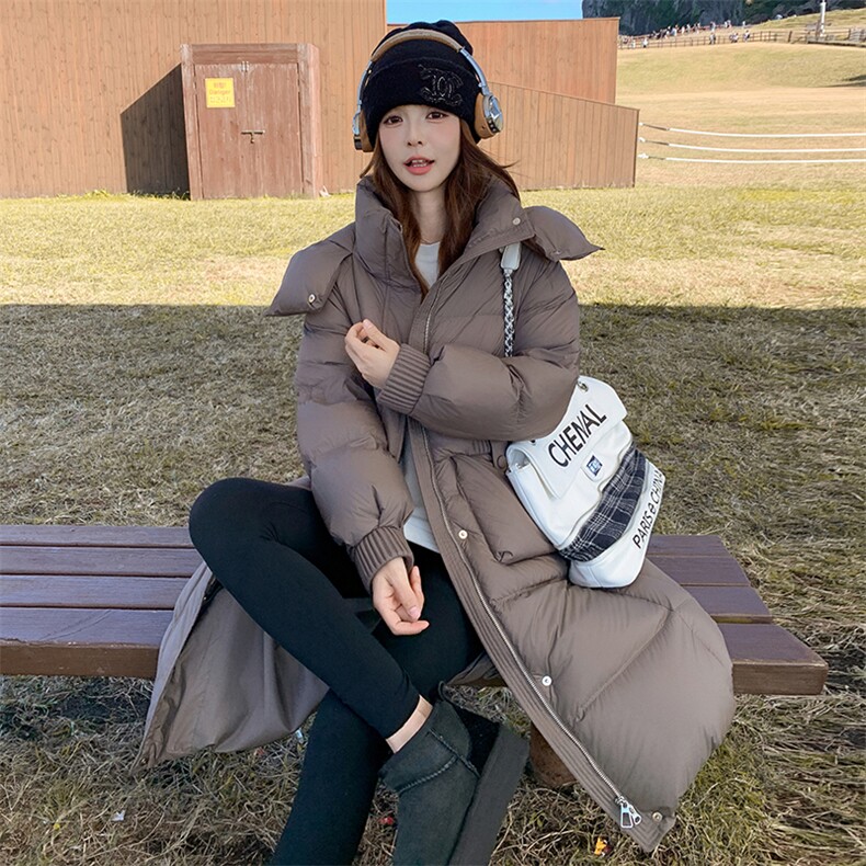 90%白鸭绒羽绒服女2024新款冬季保暖极简百搭连帽中长款外套，女装羽绒服，网红馆