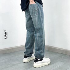 直筒牛仔裤男四季水洗浅色宽松阔腿拖地休闲长裤子男生NG952，男装牛仔裤，星座1116A（原606A-3）