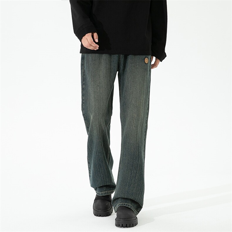 秋季新款半松紧腰竹节纹牛仔裤微喇B342-K9019-P50控78，男装牛仔裤，电商B342