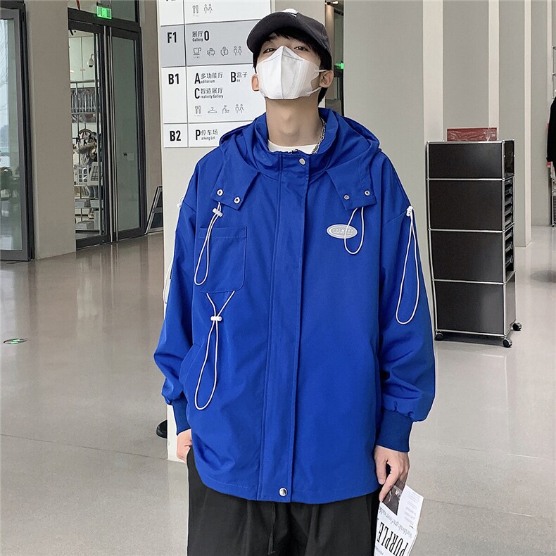 克莱因蓝外套男中性风休闲宽松抽绳装饰大码M-5XL夹克男JK7569P75,男装夹克,星座227-7