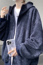 特批扎染连帽开衫卫衣男美式重磅解构拼接脏脏拉链外套KS007-TP68，女装短外套，电商B312
