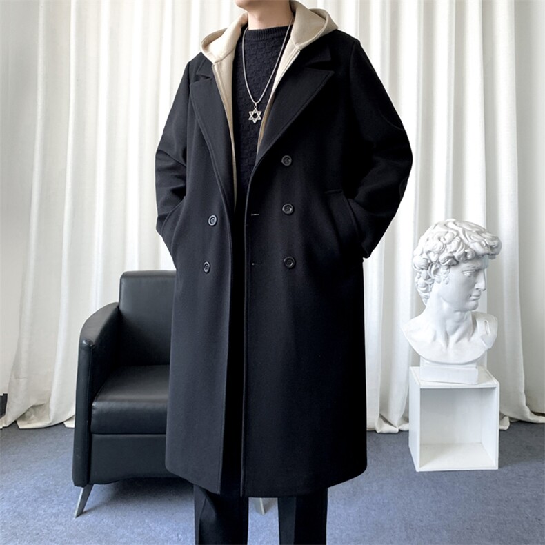 高品质大货假两件连帽毛呢大衣男中长款风衣男长款F631批125爆景A，男装风衣，星座401
