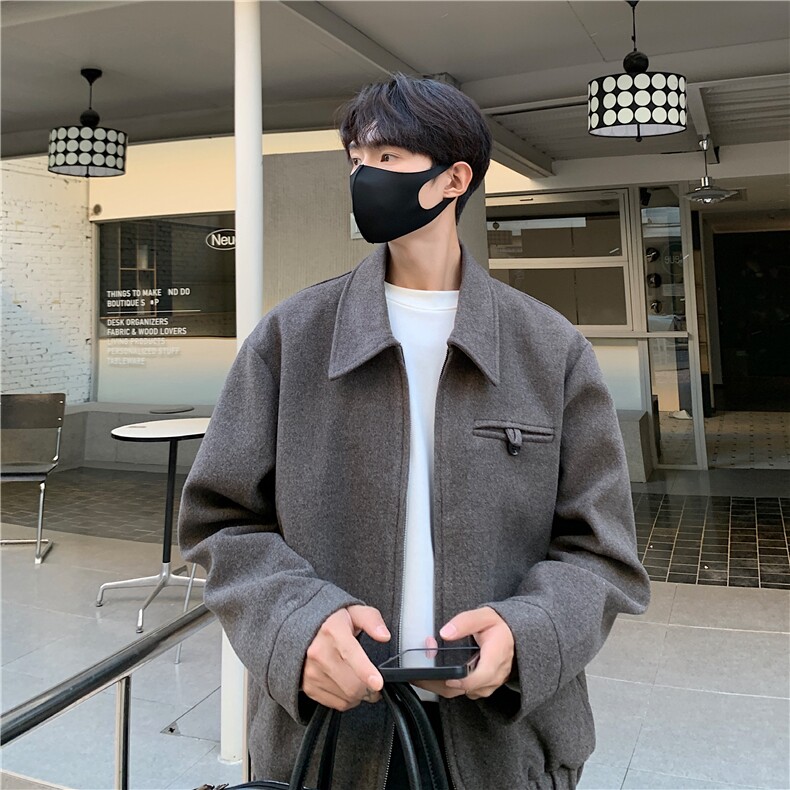 毛呢大衣男短款呢子夹克外套韩版宽松翻领妮子风衣B289-F2476P115,男装毛呢大衣,电商B289
