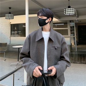 毛呢大衣男短款呢子夹克外套韩版宽松翻领妮子风衣B289-F2476P115