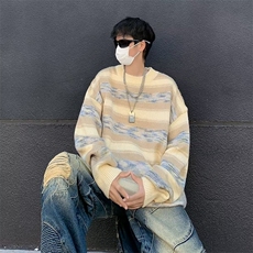 B236-P46美式复古学院风条纹针织衫男潮牌oversize软糯百搭毛衣，男装针织衫/毛衣，星座512-6