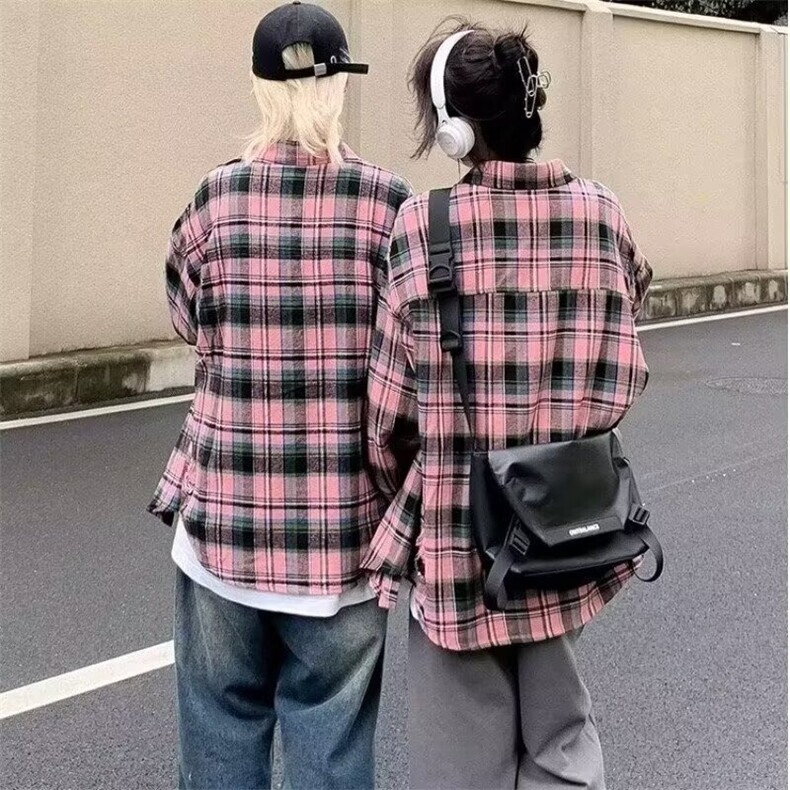 C59-P32少年感蓝色格子衬衫叠穿内搭日系复古上衣长袖,男装衬衫,电商B323A