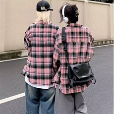 C59-P32少年感蓝色格子衬衫叠穿内搭日系复古上衣长袖，男装衬衫，电商B323A
